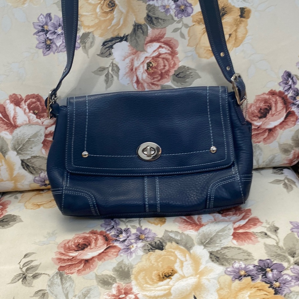 Blue leather coach purse